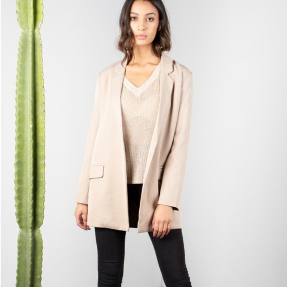NWT Long tan ribbed open boyfriend blazer - Picture 7 of 13